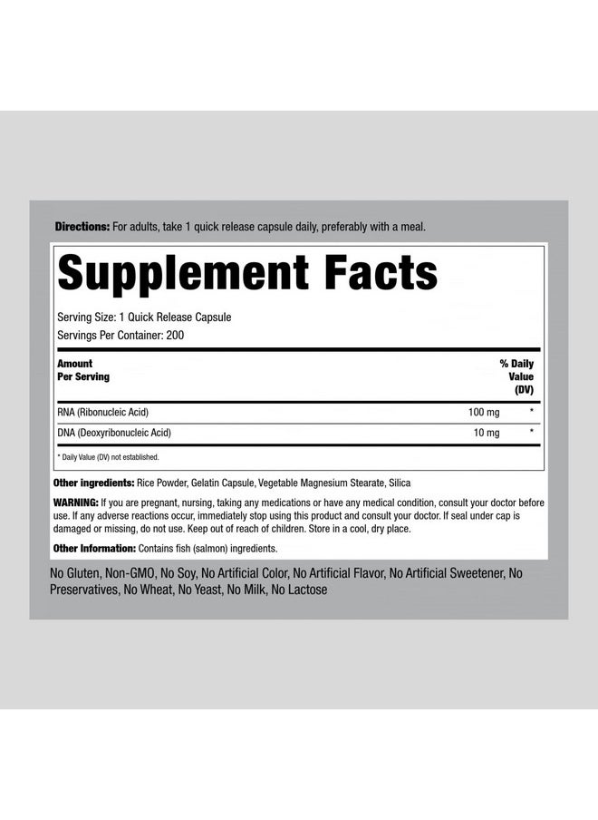 Piping Rock - Rna Dna Supplement ; 200 Capsules ; Ribonucleic Acid & Deoxyribonucleic Acid ; Nongmo Gluten Free - Image 1