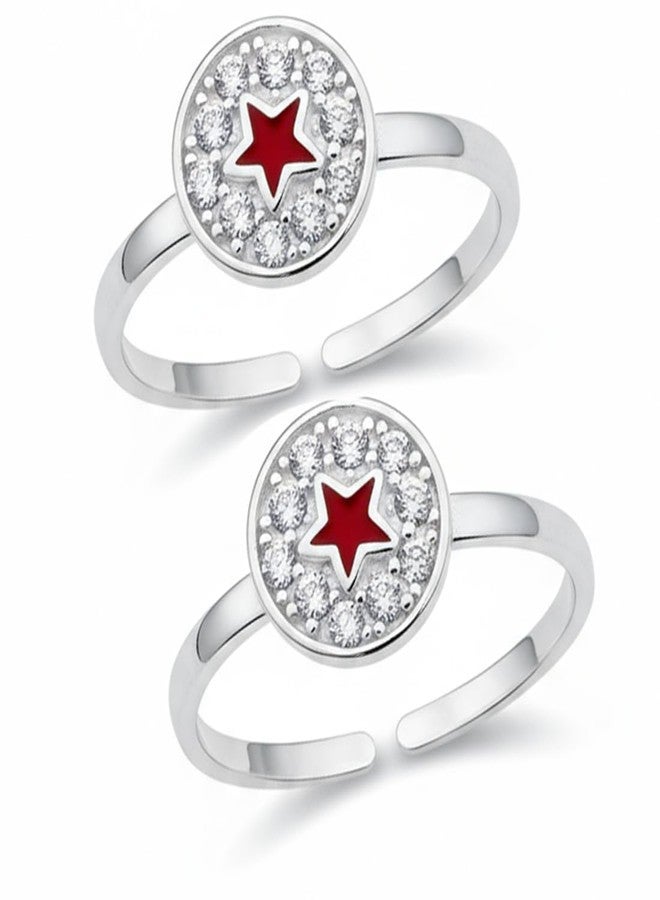Parnika 925 Red Star CZ Embellished Toe Rings in Pure 92.5 Sterling Silver for Women | Chandi Bichiya | - Image 1