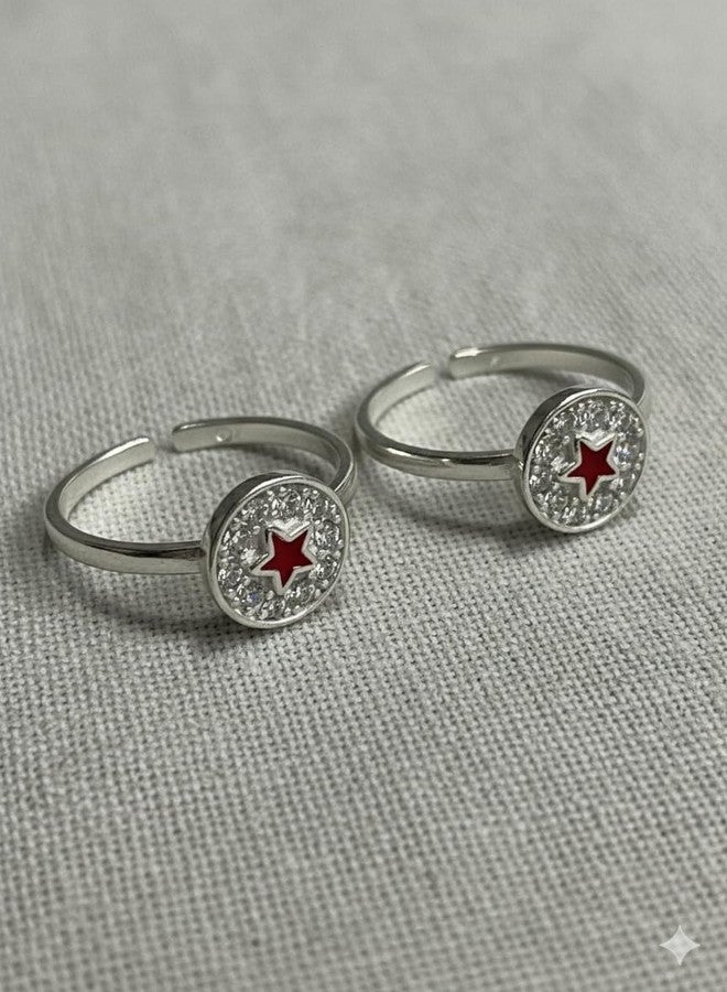 Parnika 925 Red Star CZ Embellished Toe Rings in Pure 92.5 Sterling Silver for Women | Chandi Bichiya | - Image 4