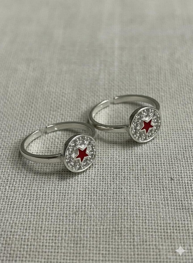 Parnika 925 Red Star CZ Embellished Toe Rings in Pure 92.5 Sterling Silver for Women | Chandi Bichiya | - Image 3