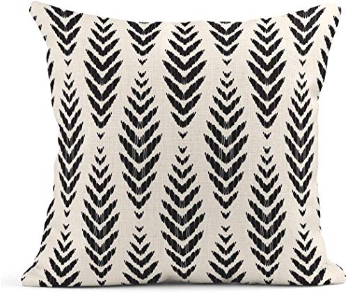 ArtSocket Set of 4 Throw Pillow Covers Ikat Tribal and Boho Bohemian Black Ethnic Herringbone for Ideas Decor Linen Outdoor Pillow Cases Home Decorative Square 16x16 Inches Pillowcases - Image 3