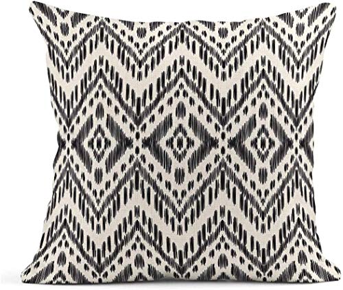 ArtSocket Set of 4 Throw Pillow Covers Ikat Tribal and Boho Bohemian Black Ethnic Herringbone for Ideas Decor Linen Outdoor Pillow Cases Home Decorative Square 16x16 Inches Pillowcases - Image 4