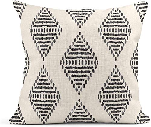 ArtSocket Set of 4 Throw Pillow Covers Ikat Tribal and Boho Bohemian Black Ethnic Herringbone for Ideas Decor Linen Outdoor Pillow Cases Home Decorative Square 16x16 Inches Pillowcases - Image 2