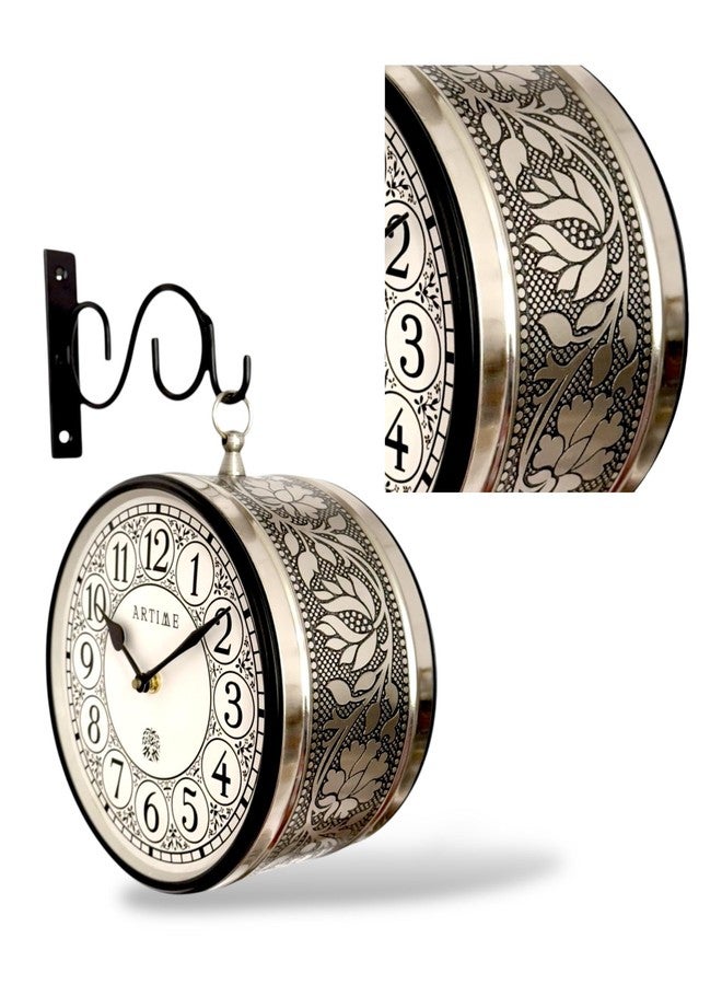 ARTIME Metal Analog Railway Wall Clock | Vintage| Double-Sided | Silver Station Clock | 6 Inch for Home, Living Room, Bedroom, Office, Lobby & Study Room (Silver Finish) (Size 6X4X6) - Image 3