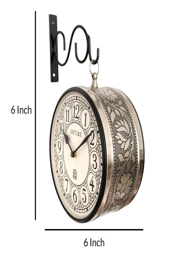 ARTIME Metal Analog Railway Wall Clock | Vintage| Double-Sided | Silver Station Clock | 6 Inch for Home, Living Room, Bedroom, Office, Lobby & Study Room (Silver Finish) (Size 6X4X6) - Image 4