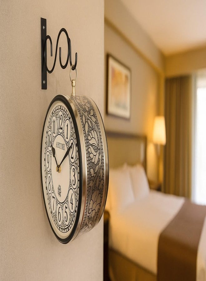 ARTIME Metal Analog Railway Wall Clock | Vintage| Double-Sided | Silver Station Clock | 6 Inch for Home, Living Room, Bedroom, Office, Lobby & Study Room (Silver Finish) (Size 6X4X6) - Image 2
