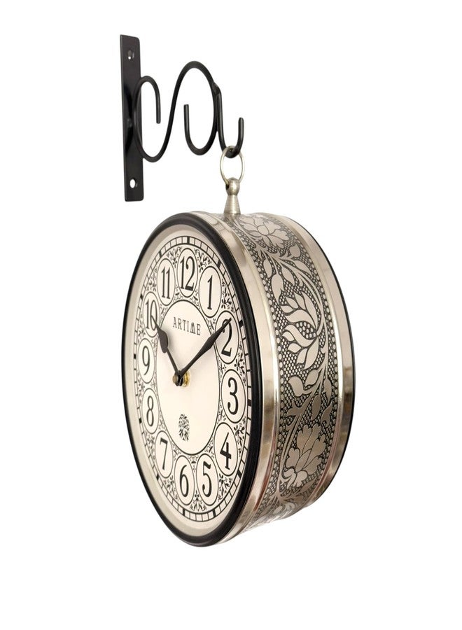 ARTIME Metal Analog Railway Wall Clock | Vintage| Double-Sided | Silver Station Clock | 6 Inch for Home, Living Room, Bedroom, Office, Lobby & Study Room (Silver Finish) (Size 6X4X6) - Image 1