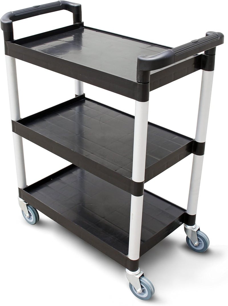 New Star Foodservice New Star Foodservice 54538 250Pound Plastic 3Tier Utility Bus Cart with Locking Casters 32 x 16 x 38 Black 