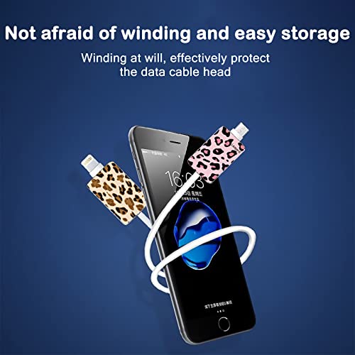 CameCosy Cute Cable Protector for iPhone Type-c Charger, Kawaii Luxurious Leopard Cow Print Pattern 4 pcs Set Cable Protector for Women Girls,Charging Cord Protector,Cable Chomper,Charger Saver - Image 4