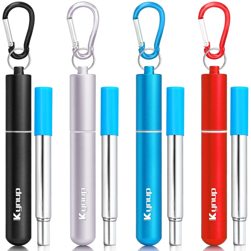 Kynup Kynup 4Packs Reusable Straws Metal Straw with Silicon Travel Drinking Straws with Metal Case Keychain Cleaning Brushes Silicon Pcs Perfect for Travel Gifts 20 PCS BlueBlack RedSilver