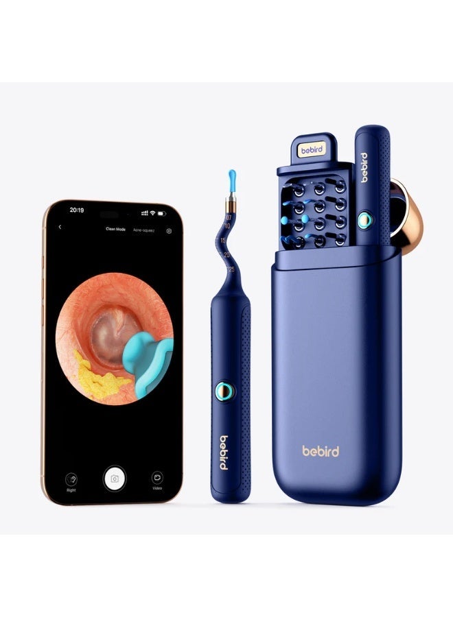 بيبيرد جهاز Bebird EarSight 3 Plus لتنظيف الأذن بصرياً، مزود بكاميرا عالية الدقة (HD) وإضاءة LED؛ طقم لاسلكي (عبر WiFi) لفحص الأذن وإزالة الشمع، يشتمل على أدوات متعددة الوظائف (ملاعق ومجسات وملقط) ومناسب لجميع أفراد الأسرة - لون أزرق داكن. - Image 1