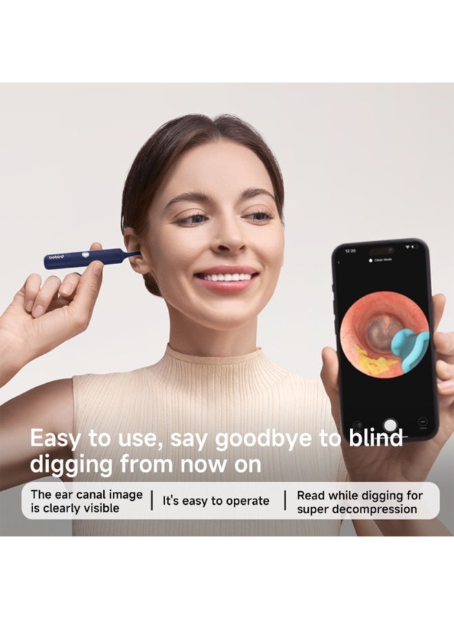 بيبيرد جهاز Bebird EarSight 3 Plus لتنظيف الأذن بصرياً، مزود بكاميرا عالية الدقة (HD) وإضاءة LED؛ طقم لاسلكي (عبر WiFi) لفحص الأذن وإزالة الشمع، يشتمل على أدوات متعددة الوظائف (ملاعق ومجسات وملقط) ومناسب لجميع أفراد الأسرة - لون أزرق داكن. - Image 3