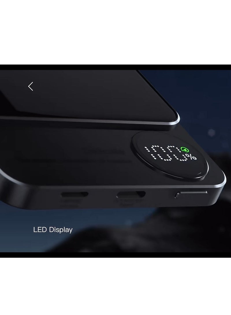 دولتري أحدث شاحن محمول 20 وات 5000 مللي أمبير في الساعة، بنك طاقة صغير، سبيكة ألومنيوم مغناطيسية لاسلكية سريعة الشحن مع شاشة LED Q9 (أسود) - Image 5