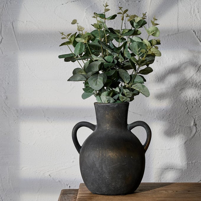 RUSTIC CERAMIC FARMHOUSE FLOWER VASE WITH 2 HANDLES TERRACOTTA VASE DECORATIVE POTTERY FLOWER FOR HOME DECOR TABLE WEDDING LIVING ROOM SHELF DECOR 73 INCH BLACK BRONZE