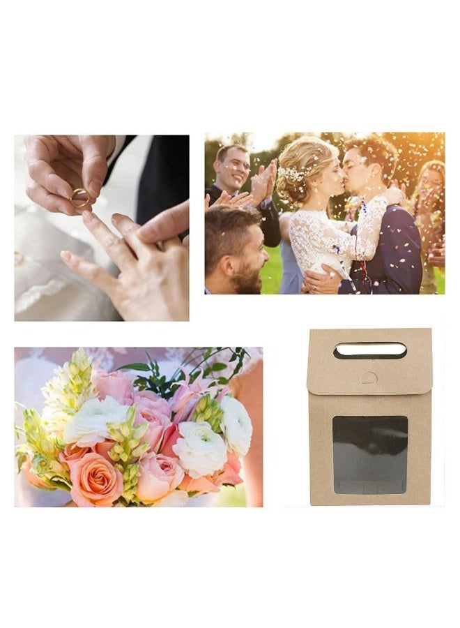 25 قطعة حقيبة ورق كرافت طبيعية قوية قائمة هدايا مع مقبض ونافذة عرض للتسوق والتغليف والتجزئة والحفلات والحرف والهدايا والزفاف بني - Image 3