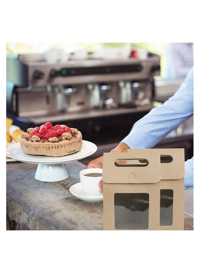 25 قطعة حقيبة ورق كرافت طبيعية قوية قائمة هدايا مع مقبض ونافذة عرض للتسوق والتغليف والتجزئة والحفلات والحرف والهدايا والزفاف بني - Image 4