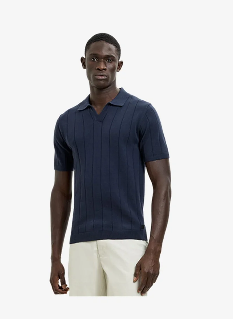 French Connection Men's Navy Ss Trophy With Tipping Collar T-Shirt
