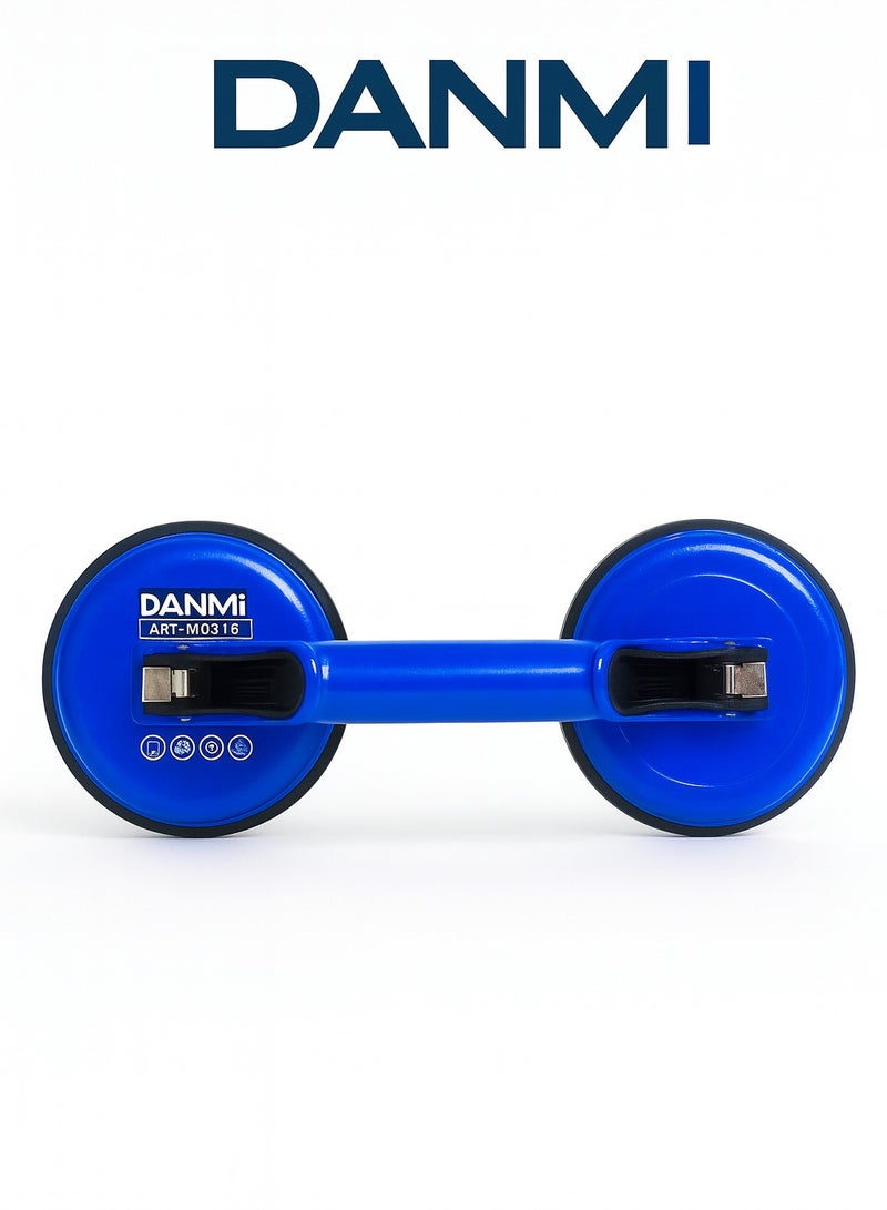 DANMI Double Suction Cup Glass Lifter – Twin Independent Locking Levers – For Glass, Mirrors, Tiles & Smooth Surfaces – Blue/Black – ART:193102 - Image 1