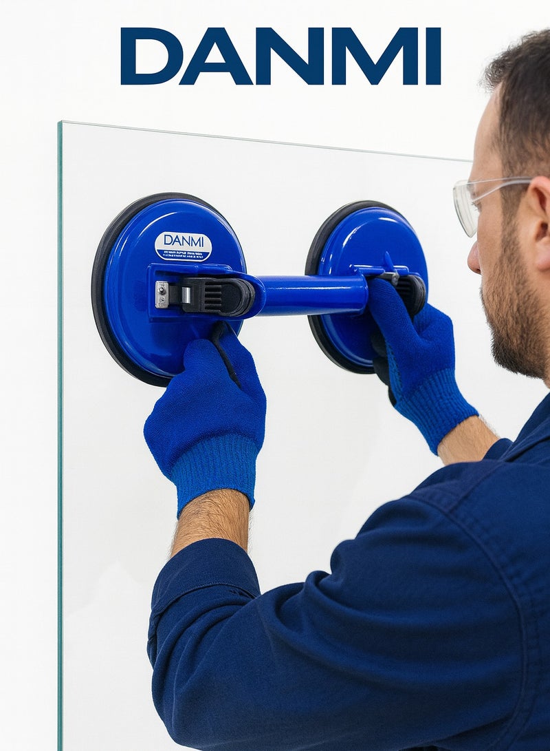 DANMI Double Suction Cup Glass Lifter – Twin Independent Locking Levers – For Glass, Mirrors, Tiles & Smooth Surfaces – Blue/Black – ART:193102 - Image 3