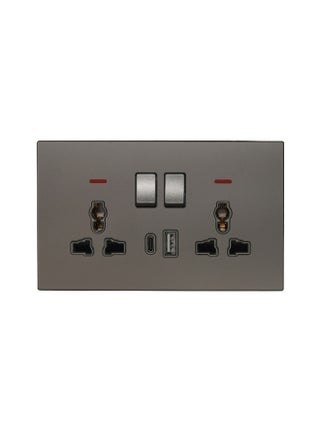 2 Gang Double MF Socket 13A - USB + Type-C (5V 3.1A) – Ultra Thin Glass, Fire-Resistant , 3-Year Warranty , Multi-Function with Fast Charging (Matt Grey) |Wall Socket Power Outlet - pzsku/Z85EA768DDA2F9D3D8A88Z/45/1746781139/bc5c3265-1cd4-49eb-8a38-2fe31bdc208a