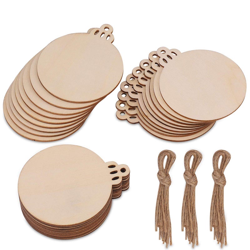 30 Pcs Unfinished Paintable Blank Wooden Christmas Festival Decoration Ornaments Xmas Tree Hanging Wood Slices for Kids DIY Art Crafts