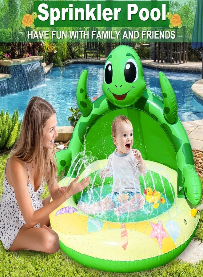 AMENON Baby Pool Toddler Sprinkler Water Play Mat, Turtle Baby Pool Float Sprinkler for Kids- Inflatable Kiddie Pool with Canopy Outdoor Water Toys for Summer Play Center Backyard Water Activity Games - Image 4