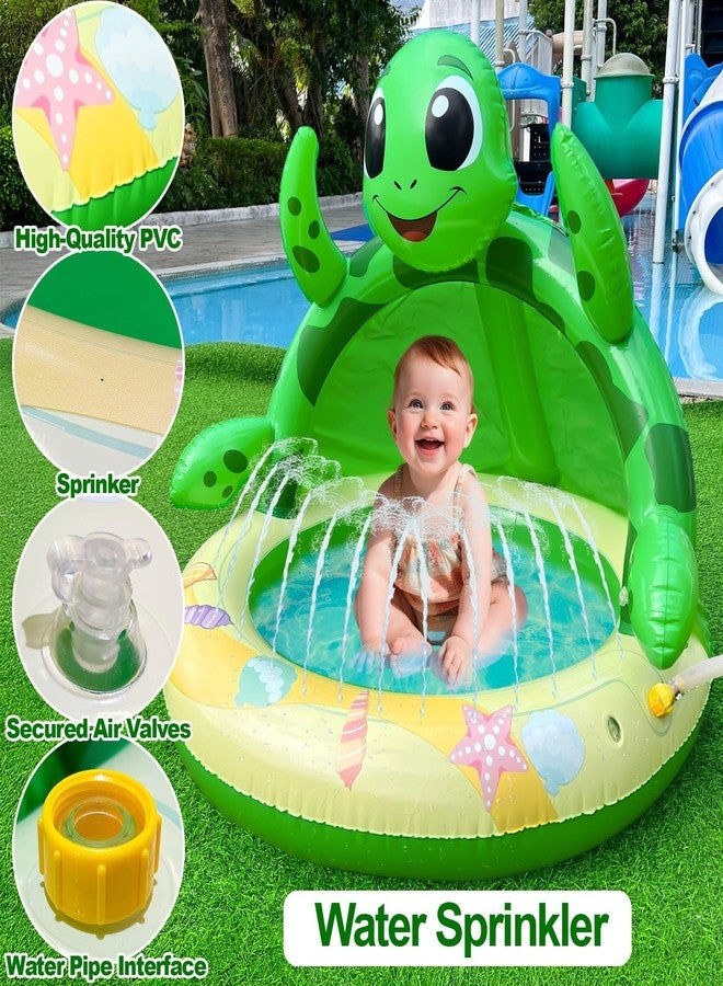 AMENON Baby Pool Toddler Sprinkler Water Play Mat, Turtle Baby Pool Float Sprinkler for Kids- Inflatable Kiddie Pool with Canopy Outdoor Water Toys for Summer Play Center Backyard Water Activity Games - Image 2