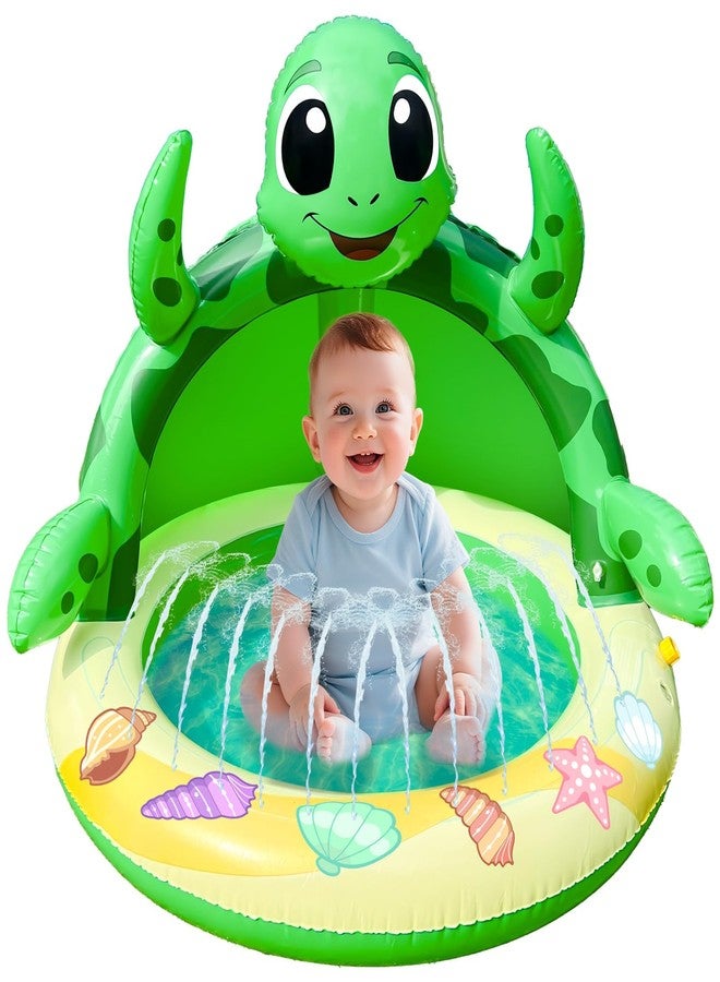 AMENON Baby Pool Toddler Sprinkler Water Play Mat, Turtle Baby Pool Float Sprinkler for Kids- Inflatable Kiddie Pool with Canopy Outdoor Water Toys for Summer Play Center Backyard Water Activity Games - Image 1