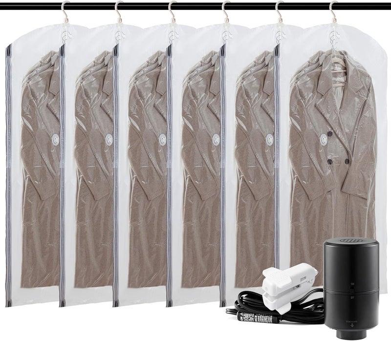 Taili Hanging Vacuum Sealer Suction Space Saver Storage Bags for Clothes with Electric Air Pump And Rolling Slide Clip for Coats, Closet Organizers, 6 Long - Image 1