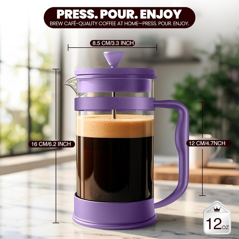 Utopia Kitchen 12 Ounce French Press Espresso and Tea Maker with Triple Filters, Stainless Steel Plunger and Heat Resistant Borosilicate Glass - Plum - Image 2