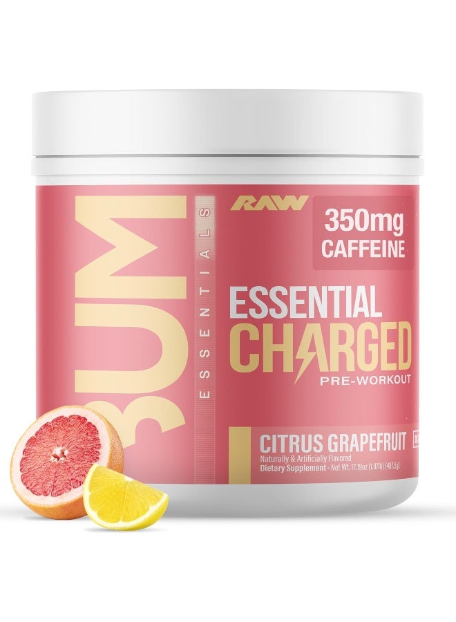 Raw RAW Pre-Workout Powder, Essential CHARGED (Citrus Grapefruit) - Preworkout Supplement for Men, Women - Supports Focus, Mood, Performance - Caffeine, Alpha-GPC, L-Citrulline, Beta Alanine (25 Servings)  - Image 1