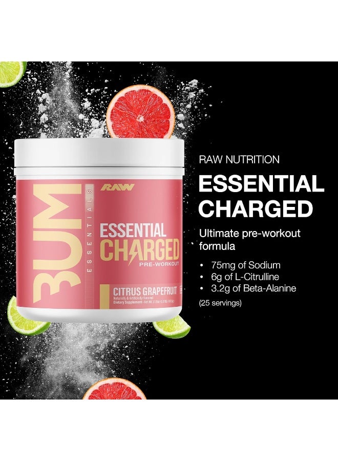 Raw RAW Pre-Workout Powder, Essential CHARGED (Citrus Grapefruit) - Preworkout Supplement for Men, Women - Supports Focus, Mood, Performance - Caffeine, Alpha-GPC, L-Citrulline, Beta Alanine (25 Servings)  - Image 2
