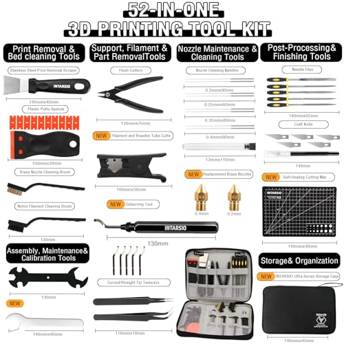 Intarsio 52inOne 3D Printer Tools Kit Professional 3D Printer Accessories Maintenance Set for All FDMSLA Printers Deburring Tool 3D Printer Nozzles Scrapers Files Set PTFE Tube Cutter Storage Bag - Image 3