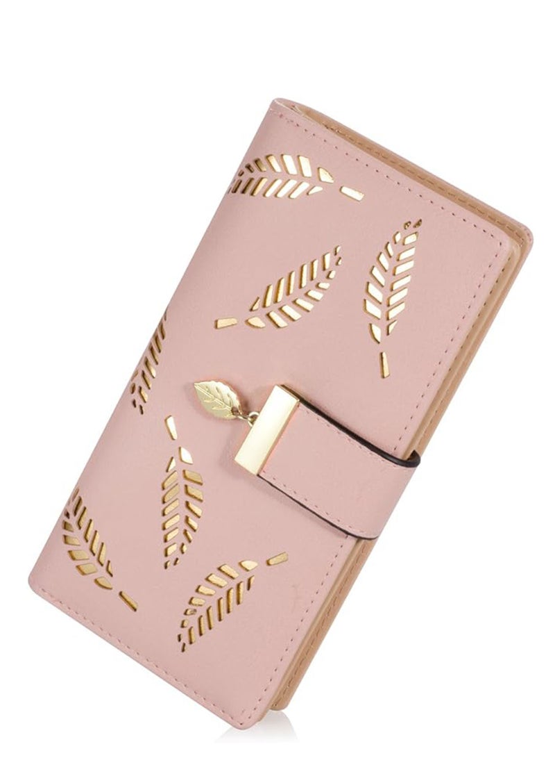 Rock Pow Women's Long Leaf Bifold Wallet Leather Card Holder Purse Zipper Buckle Elegant Clutch Wallet Handbag for Women  - Image 1