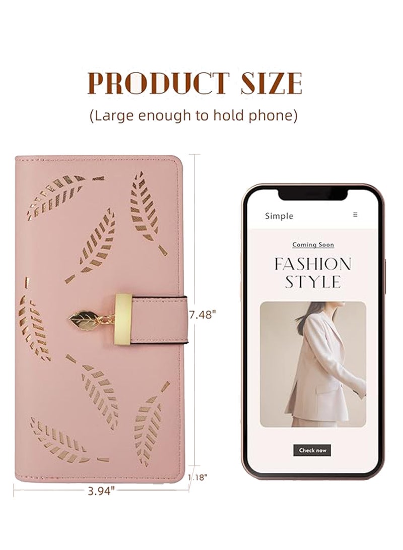 Rock Pow Women's Long Leaf Bifold Wallet Leather Card Holder Purse Zipper Buckle Elegant Clutch Wallet Handbag for Women  - Image 4