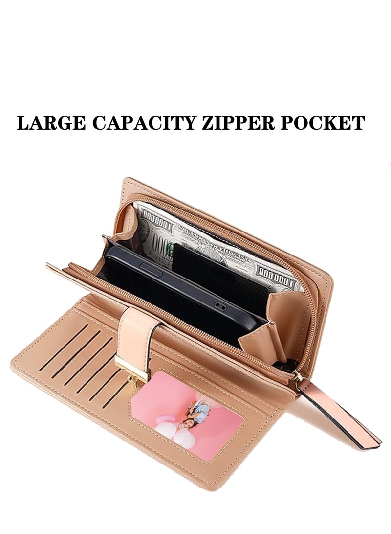 Rock Pow Women's Long Leaf Bifold Wallet Leather Card Holder Purse Zipper Buckle Elegant Clutch Wallet Handbag for Women  - Image 3