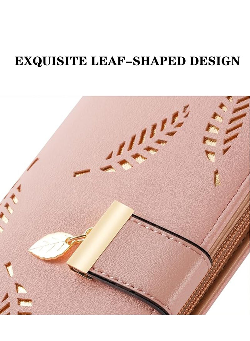 Rock Pow Women's Long Leaf Bifold Wallet Leather Card Holder Purse Zipper Buckle Elegant Clutch Wallet Handbag for Women  - Image 5