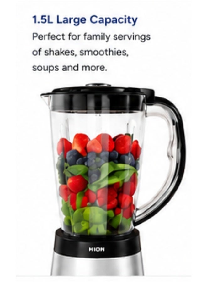 KION Blender 500W Stainless Steel 1.5L Glass Jug With 2 Speeds With Pulse + Grinder - BBB5015SG00 1.5 L 500 W BBB5015SG00 Multicolor - Image 2