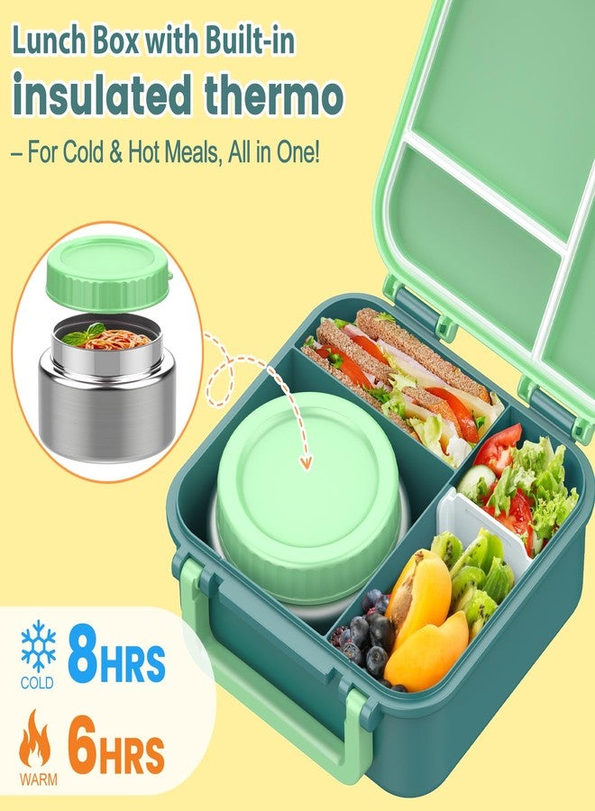 JOOPETALK Bento Lunch Box for Kids with 9oz Thermo, Leak-proof Lunch Containers with 3 Compartments,Kids-friendly Size,Durable/Dishwasher Safe Lunch Box for School Outdoors-Green - Image 2