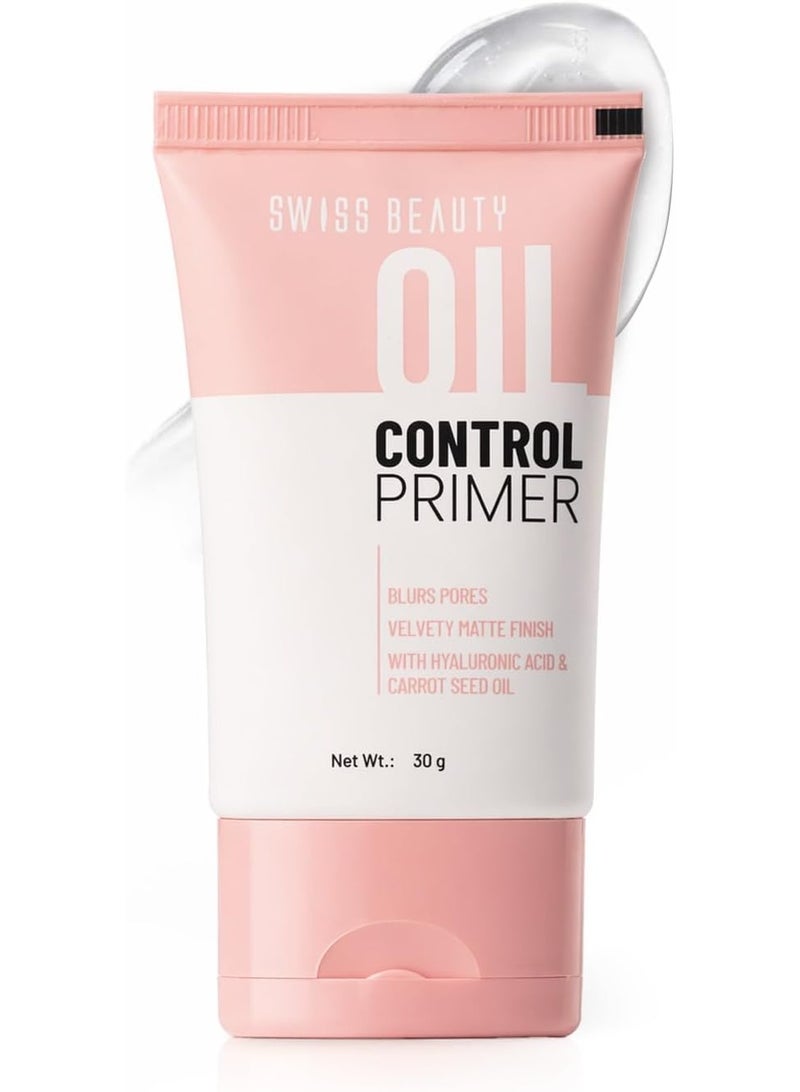 Swiss Beauty Oil Control Face Primer – Matte Finish, Pore Minimizer & Oil Control Primer for Oily Skin – Hyaluronic Acid, Carrot Seed Oil – Vegan, Cruelty-Free, Paraben-Free – 30g - Image 1