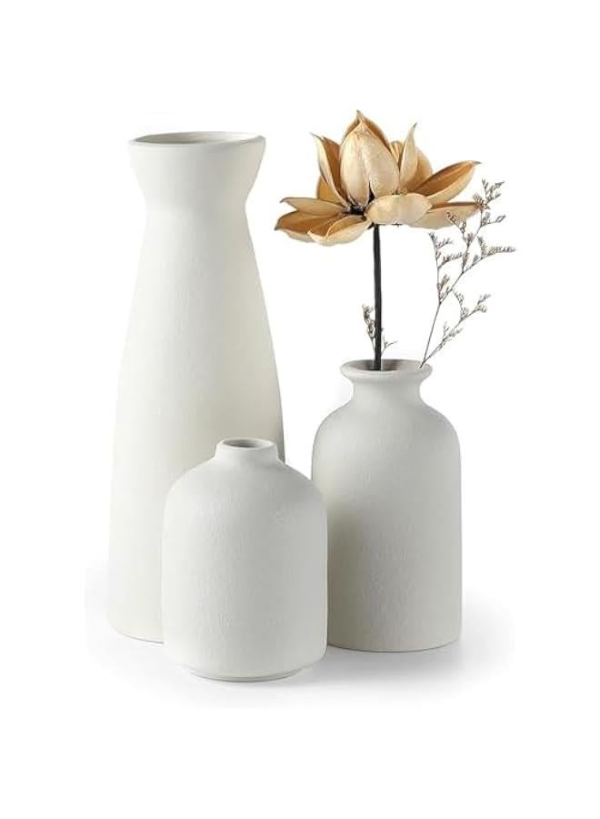 HOOKOR Ceramic vase Set of 3, Small White Flower vases for Decor, Modern Home Decor, Vases for Decor, Pampas Grass Vase, Dried Flowers Vases,Living Room,Table Shelf, Centerpieces Decoration - Image 1