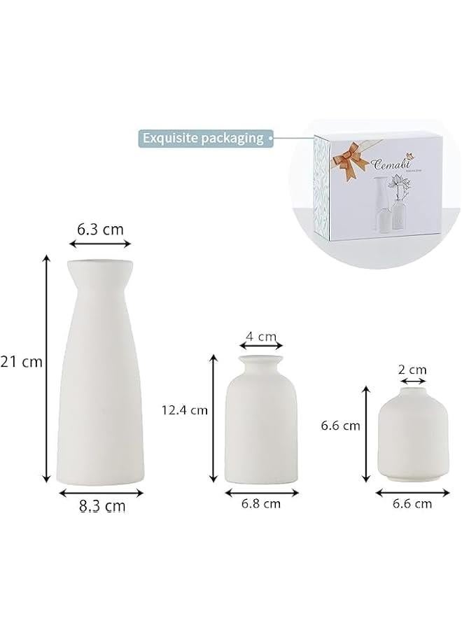 HOOKOR Ceramic vase Set of 3, Small White Flower vases for Decor, Modern Home Decor, Vases for Decor, Pampas Grass Vase, Dried Flowers Vases,Living Room,Table Shelf, Centerpieces Decoration - Image 2
