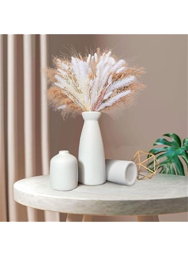 HOOKOR Ceramic vase Set of 3, Small White Flower vases for Decor, Modern Home Decor, Vases for Decor, Pampas Grass Vase, Dried Flowers Vases,Living Room,Table Shelf, Centerpieces Decoration - Image 5