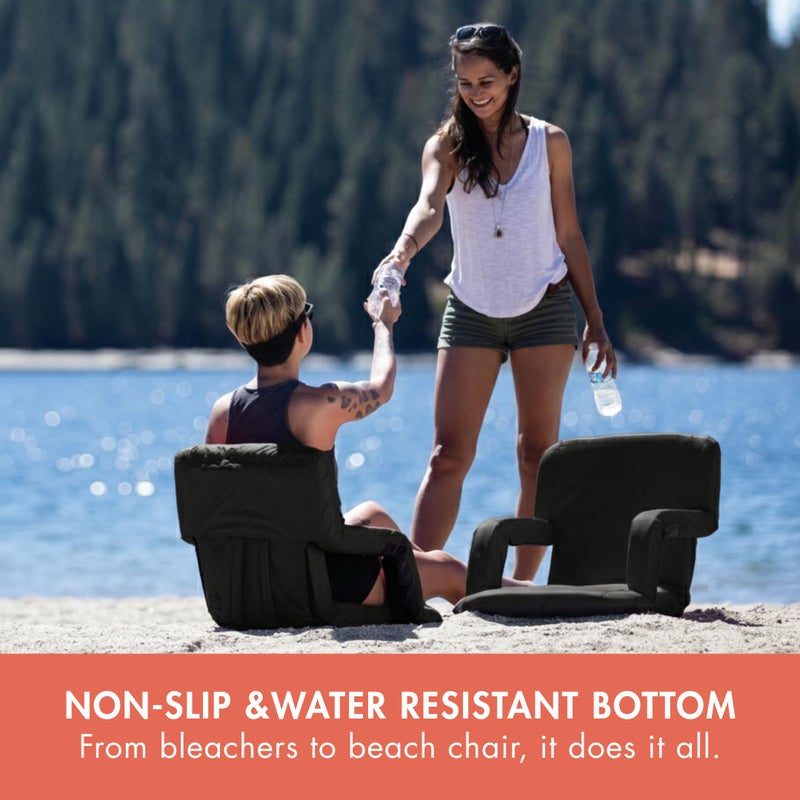 PICNIC TIME Ventura Portable Reclining Stadium Seat with Back Support, Folding Bleacher Chairs with Back and Cushion, Thick Padded Stadium Seat, Armrest, and Six Backrest Positions, (Black, Standard) - Image 5