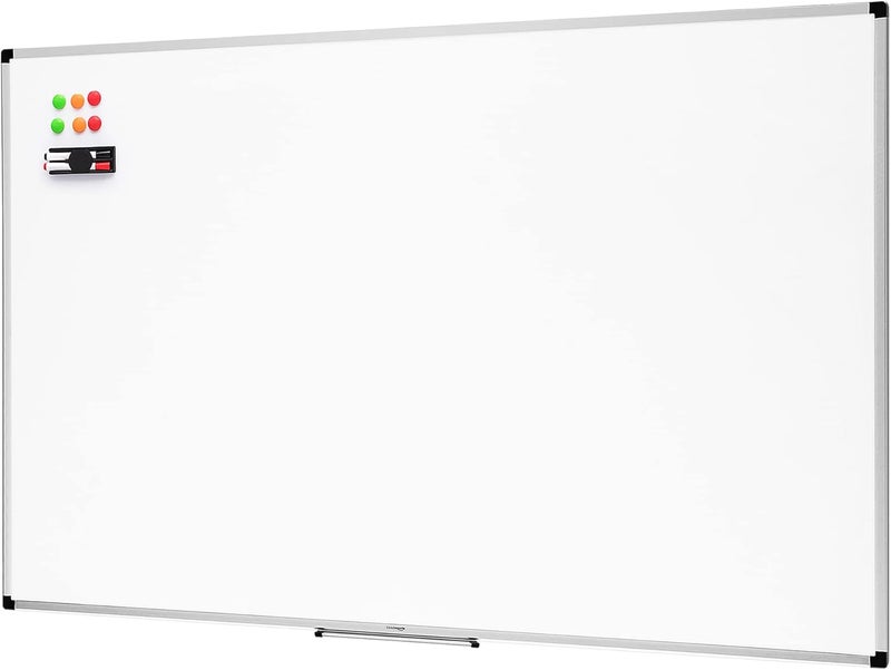 Magnetic Whiteboard with Pen Tray, Aluminium Trim and Dry-Wipe Writing Surface, 90 x 60cm (WxH), White - Image 1