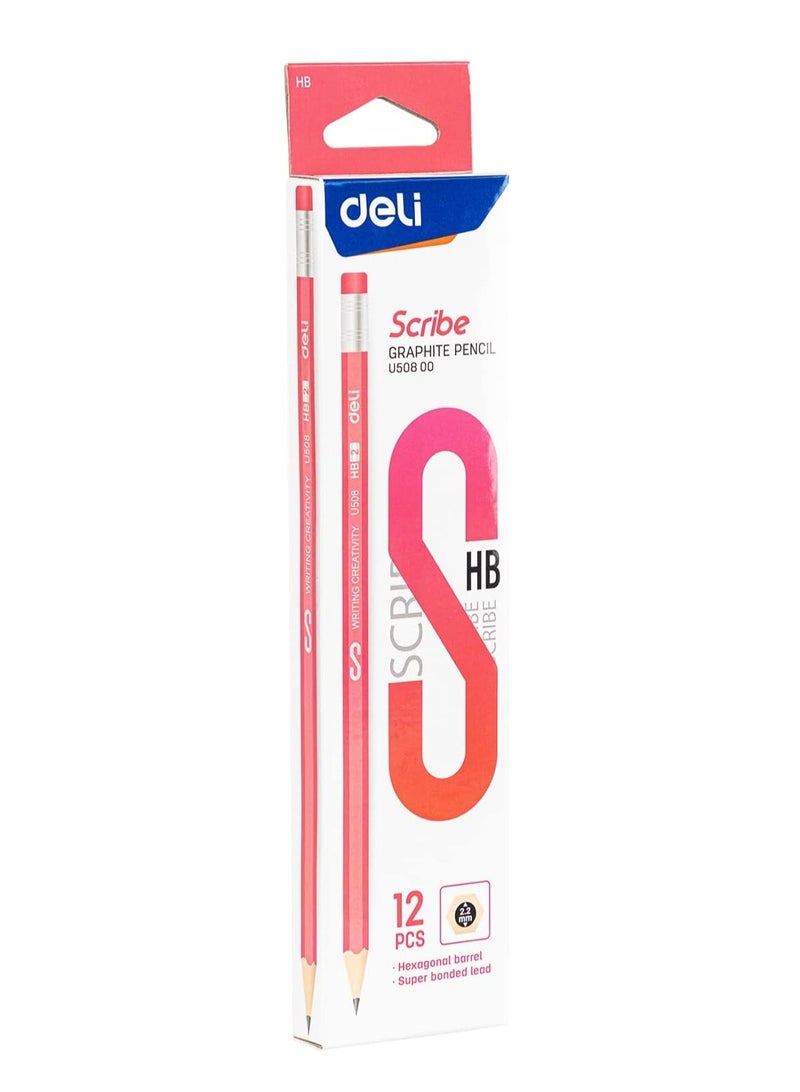 Deli 12-Piece HB Graphite Pencils Pink Body - Image 1