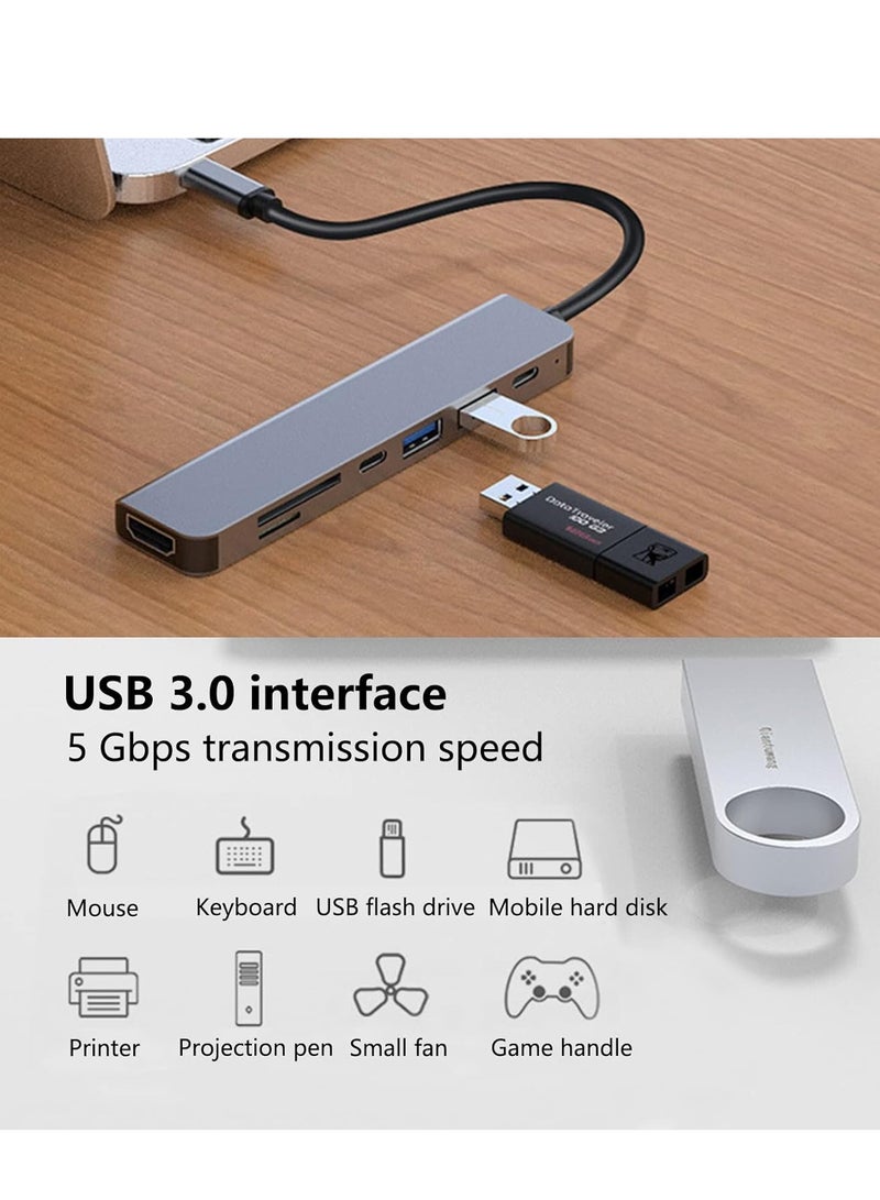 USB C Hub HDMI Adapter for MacBook Pro/Air, 7-in-1 Powered USB-C Multiport Hub Adapter with 4K HDMI, PD, USB 3.0, SD/TF Card Reader for MacBook Pro/Air Laptops, PC, iPad, iPhone 15/16 and More