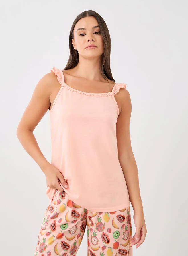 Styli Styli Ruffled Strappy Cami and Printed Pyjama Set