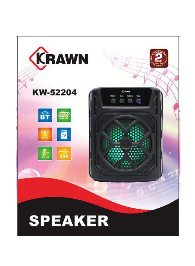 KRAWN Portable Bluetooth Speaker, FM Radio, SD Card, USB Port, MP3 Player KW-52204 - Image 1