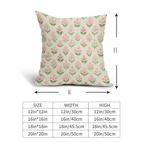 Sivirary Pink Green Block Print Pillow Covers 20x20 Inch Set of 2 Vintage Floral Decorative Pillow Cases Boho Outdoor Linen Square Cushion Cover Rustic Farmhouse Decor for Bedroom Home Sofa Couch Bed - Image 5